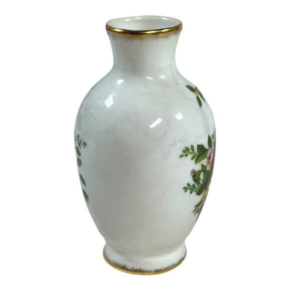 Vintage ROYAL ALBERT OLD COUNTRY ROSES BUD VASE / 1962 Floral Gold Trim 4" Mini - Picture 4 of 7